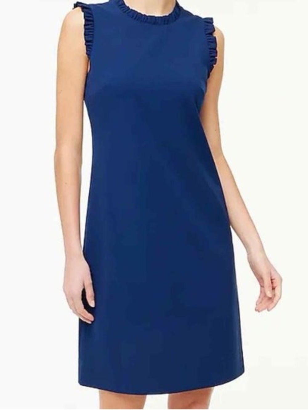 J. Crew Navy Sleeveless Sheath Dress with Ruffle Trim